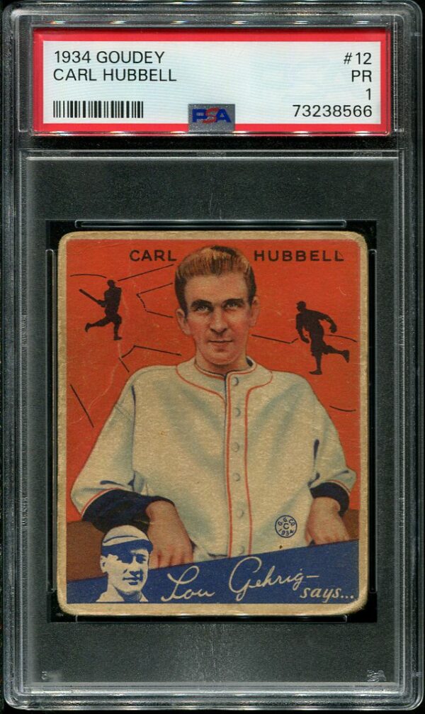 Authentic 1933 Goudey #12 Carl Hubbell PSA 1 Vintage Baseball Card