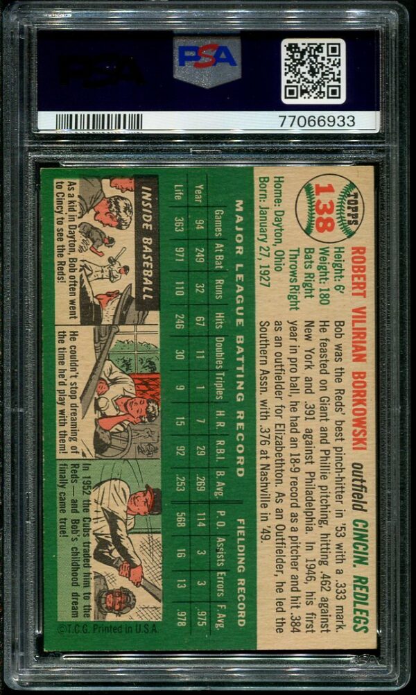 Authentic 1954 Topps #138 Bob Borkowski PSA 7 Baseball Card