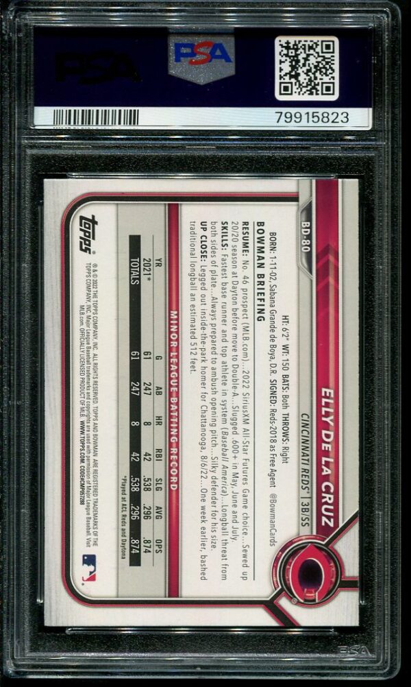 2022 Bowman Draft #BD80 Elly De La Cruz PSA 10 Rookie Baseball Card