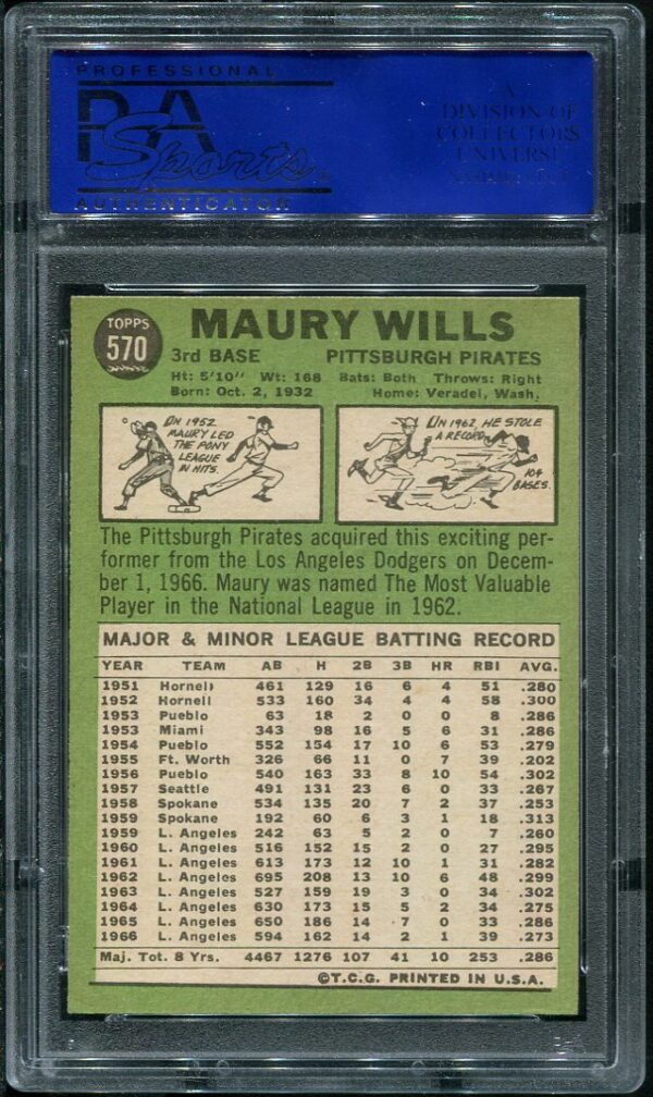 Authentic 1967 Topps #570 Maury Wills PSA 7 Baseball Card