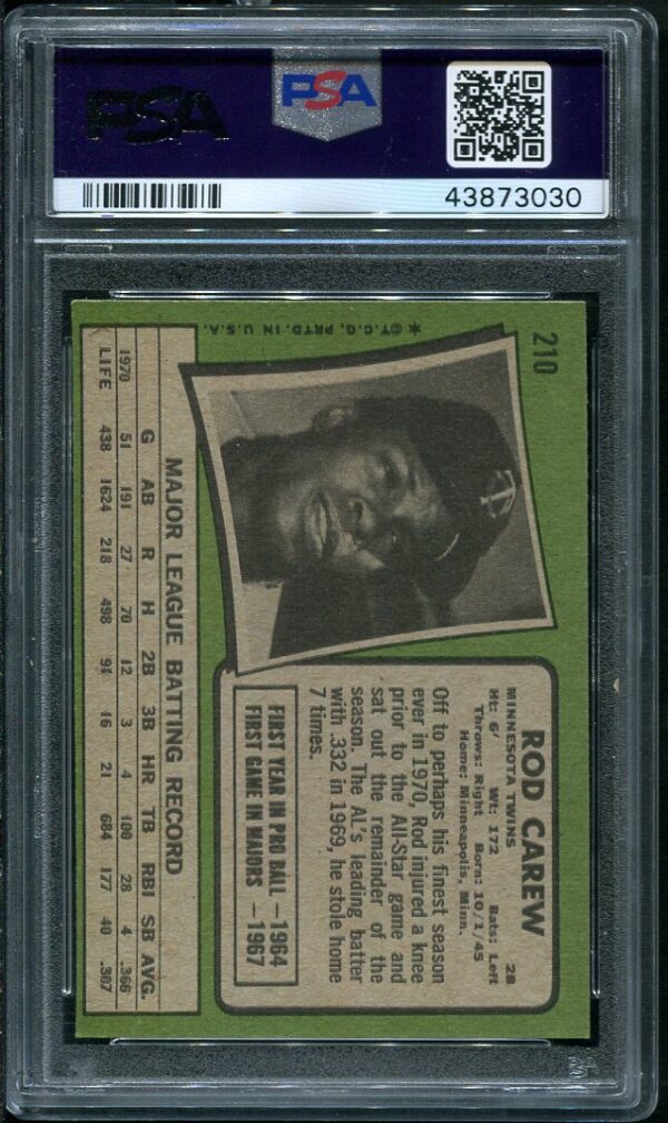 Authentic 1971 Topps #210 Rod Carew PSA 6 Baseball Card