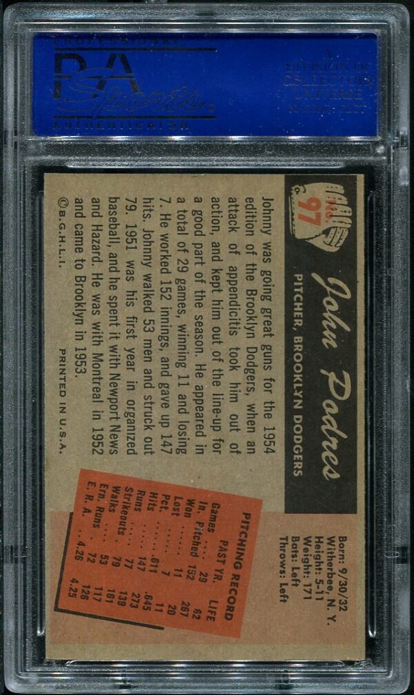 Authentic 1955 Bowman #97 Johnny Podres PSA 7 Baseball Card