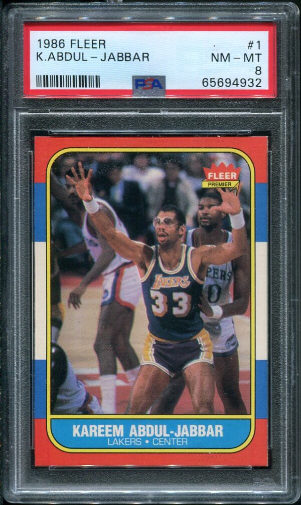 Authentic 1986 Fleer #1 Kareem Abdul-Jabbar PSA 8 Basketball Card