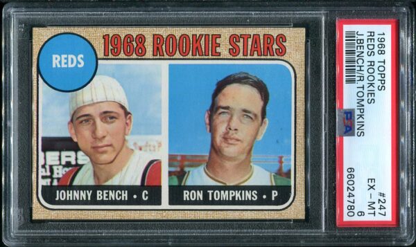 Authentic 1968 Topps #247 Johnny Bench PSA 6 Rookie Baseball Card