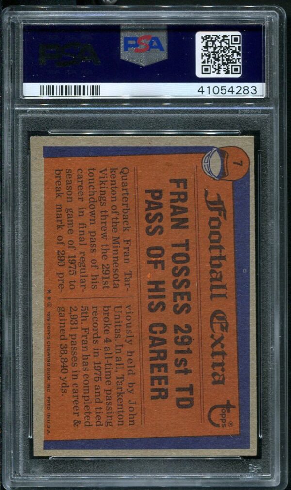 Authentic 1976 Topps #7 Fran Tarkenton PSA 9 Football Card