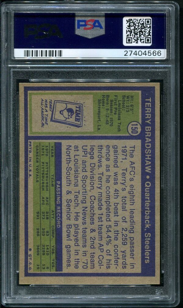 Authentic 1972 Topps #150 Terry Bradshaw PSA 6 Football Card