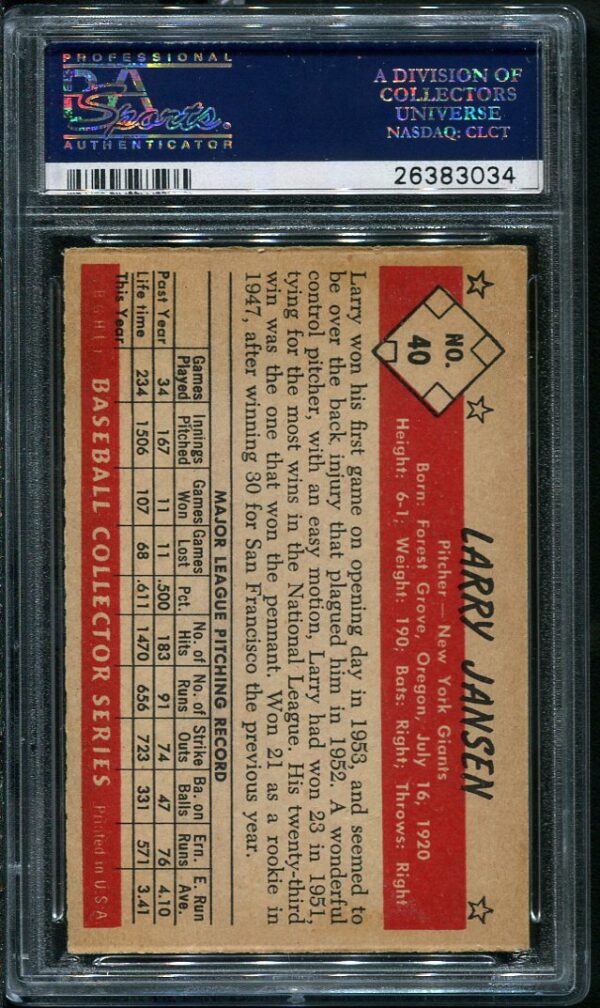 Authentic 1953 Bowman Black & White #40 Larry Jansen PSA 5 Baseball Card