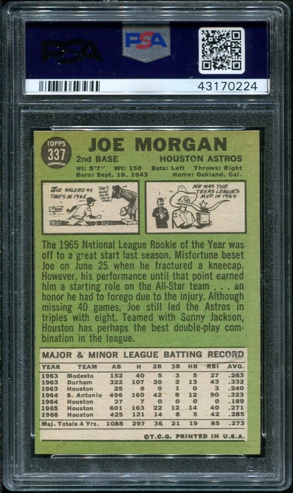 Authentic 1967 Topps #337 Joe Morgan PSA 6 Baseball Card