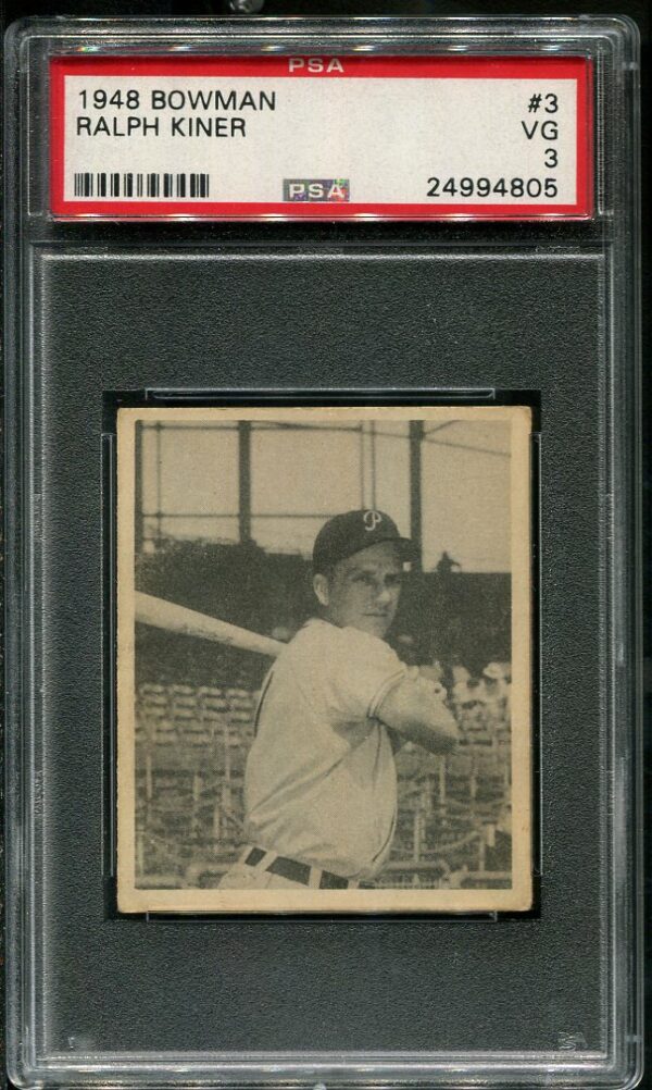 Authentic 1948 Bowman #3 Ralph Kiner PSA 3 Rookie Baseball Card