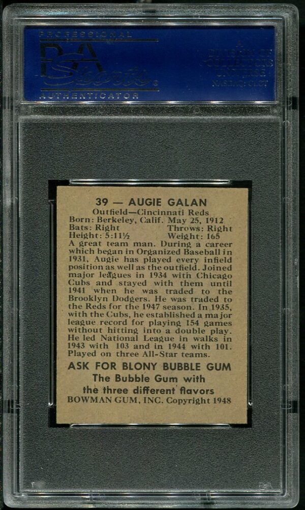 Authentic 1948 Bowman #39 Augie Balan PSA 6 Baseball Card