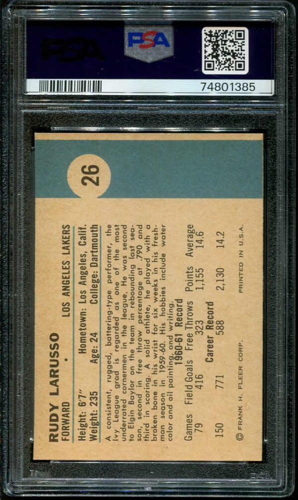 Authentic 1961 Fleer #26 Rudy Larusso PSA 5 Basketball Card