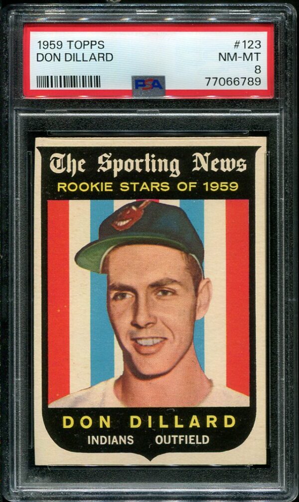 Authentic 1959 Topps #123 Don Dillard PSA 8 Baseball Card