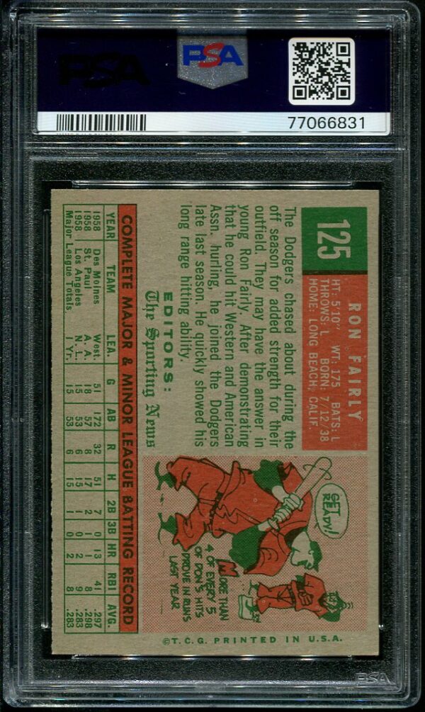 Authentic 1959 Topps #125 Ron Fairly PSA 7 Rookie Baseball Card