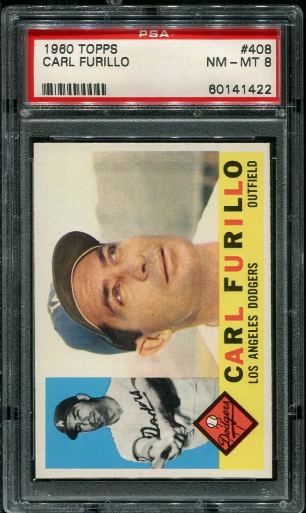 Authentic 1960 Topps #408 Carl Furillo PSA 8 Baseball Card