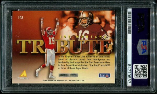 Authentic 1995 Pinnacle Tribute #193 Joe Montana Autographed Football Card