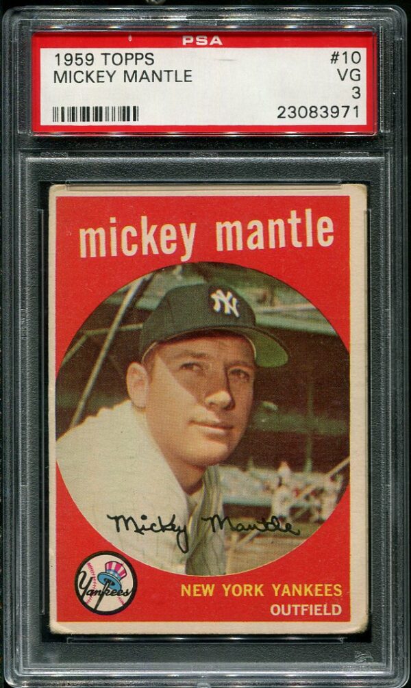 Authentic 1959 Topps #10 Mickey Mantle PSA 3 Baseball Card