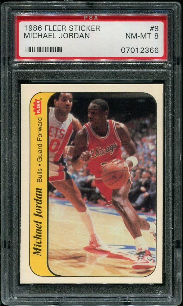 Authentic 1986 Fleer Sticker #8 Michael Jordan PSA 8 Basketball Card