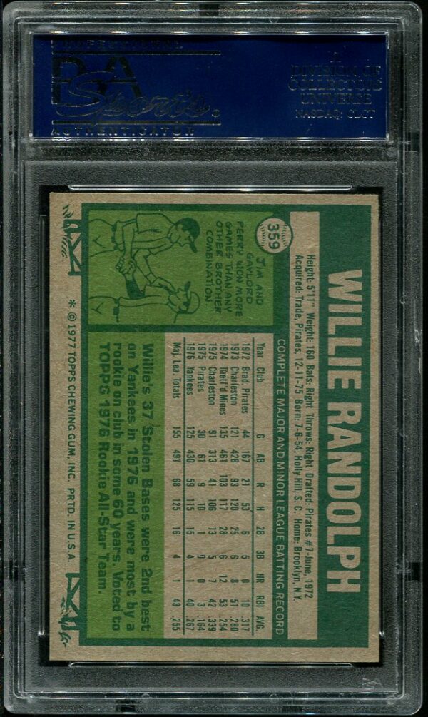 Authentic 1977 Topps #359 Willie Randolph PSA 8 Baseball Card