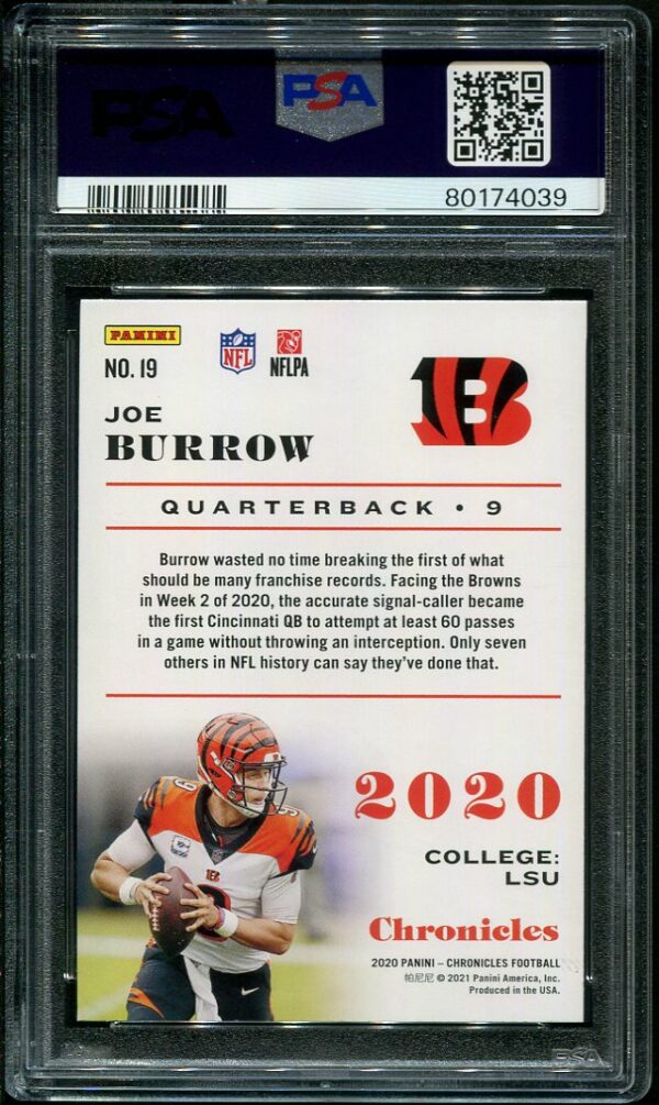 Authentic 2020 Panini Chronicles Pink #19 Joe Burrow PSA 10 Rookie Football Card