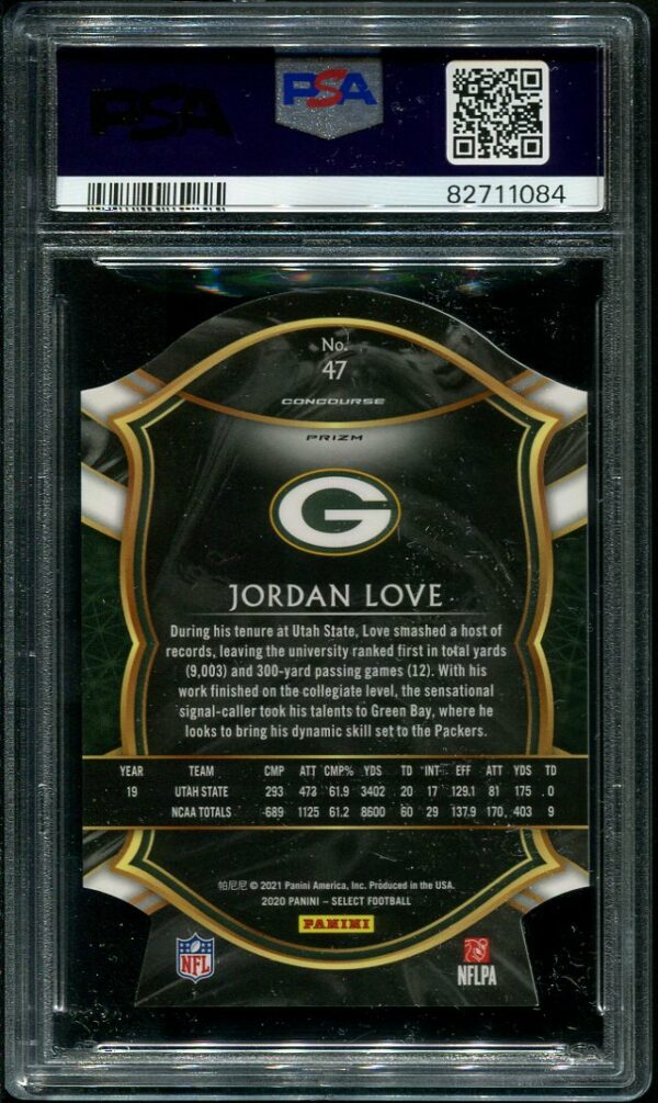 Authentic 2020 Panini Select Die-Cut Red Prizm #47 Jordan Love PSA 10 Rookie Card