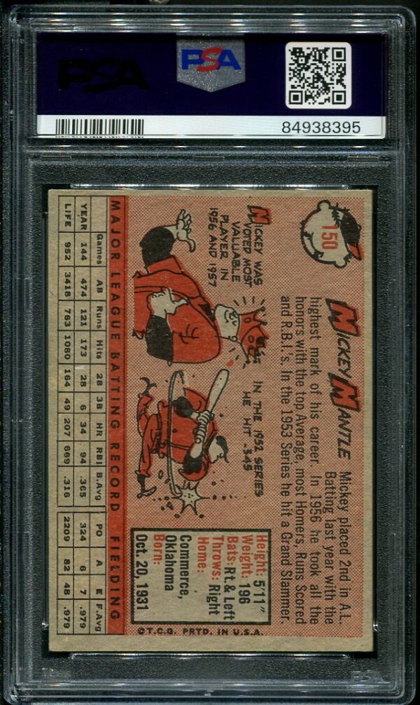 Authentic Mickey Mantle 1958 Topps #150 PSA 5 Baseball Card