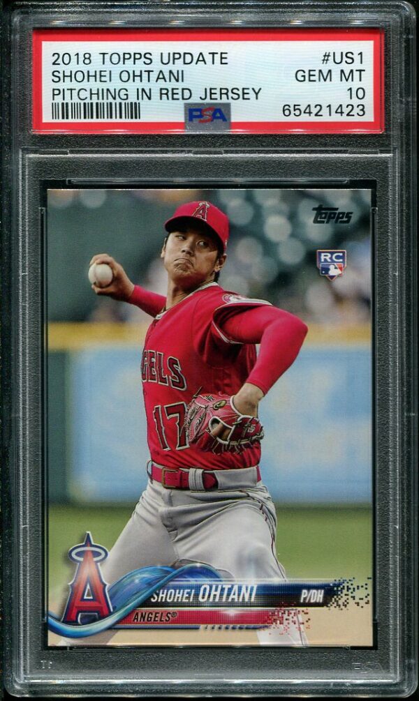 Shohei Ohtani's 2018 Topps Update #US1 (Pitching In Red Jersey) Rookie Baseball Card GEM MINT PSA 10!