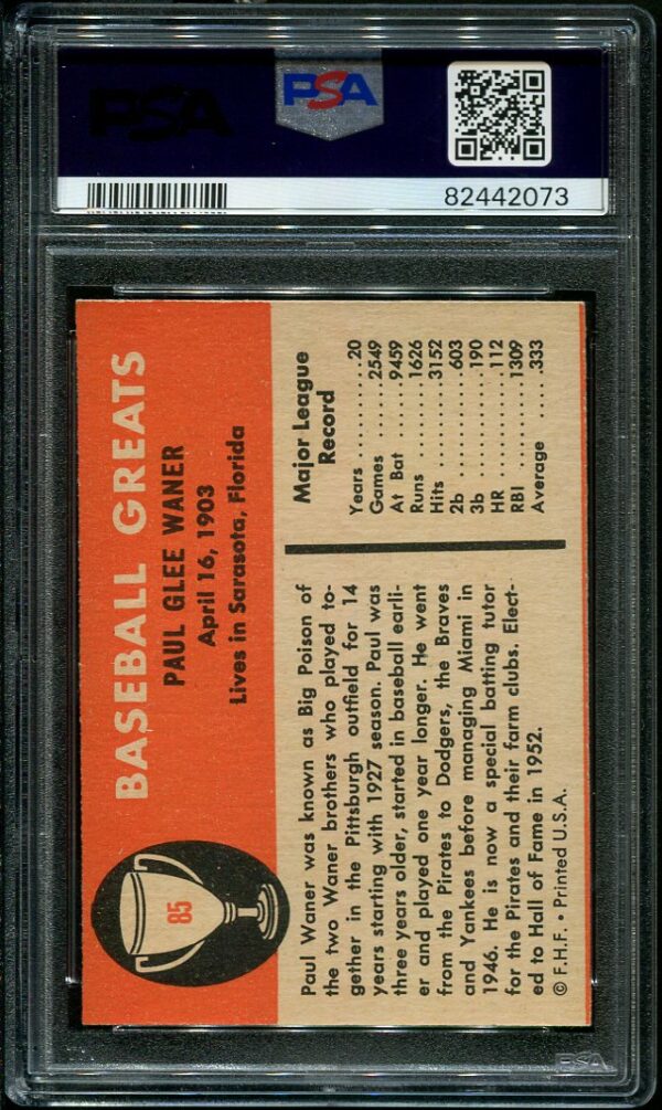 Authentic 1961 Fleer #85 Paul Waner PSA 8 Baseball Card