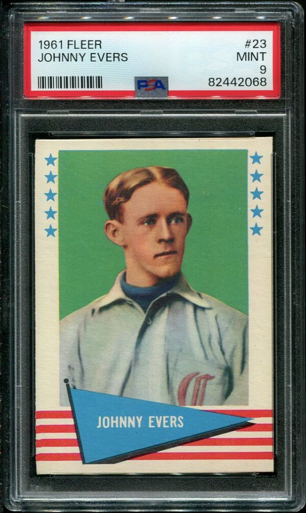 Authentic 1961 Fleer #23 Johnny Evers PSA 9 Baseball Card