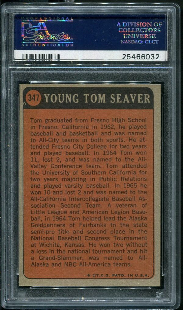 Authentic 1972 Topps #347 Tom Seaver Boyhood Photo PSA 8 Baseball Card