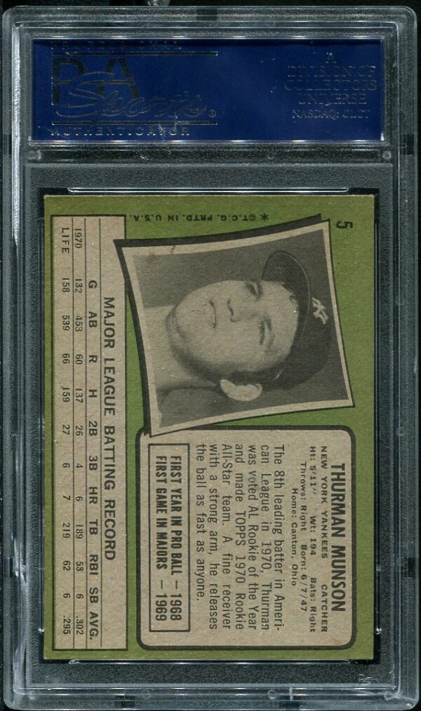 Authentic 1971 Topps #5 Thurman Munson PSA 6 All-Star Rookie Baseball Card