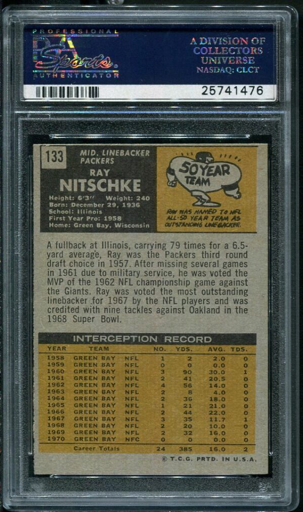 Authentic 1971 Topps #133 Ray Nitschke PSA 6 Football Card