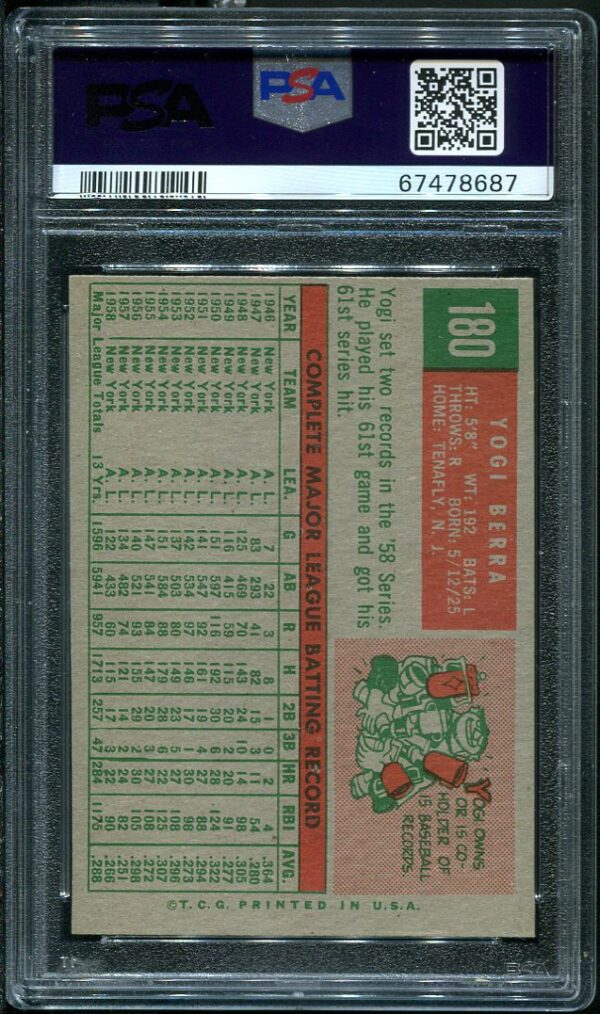 Authentic 1959 Topps #180 Yogi Berra PSA 5 Baseball Card