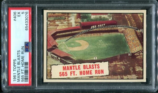 Authentic 1961 Topps #406 Mickey Mantle PSA 5 Baseball Card