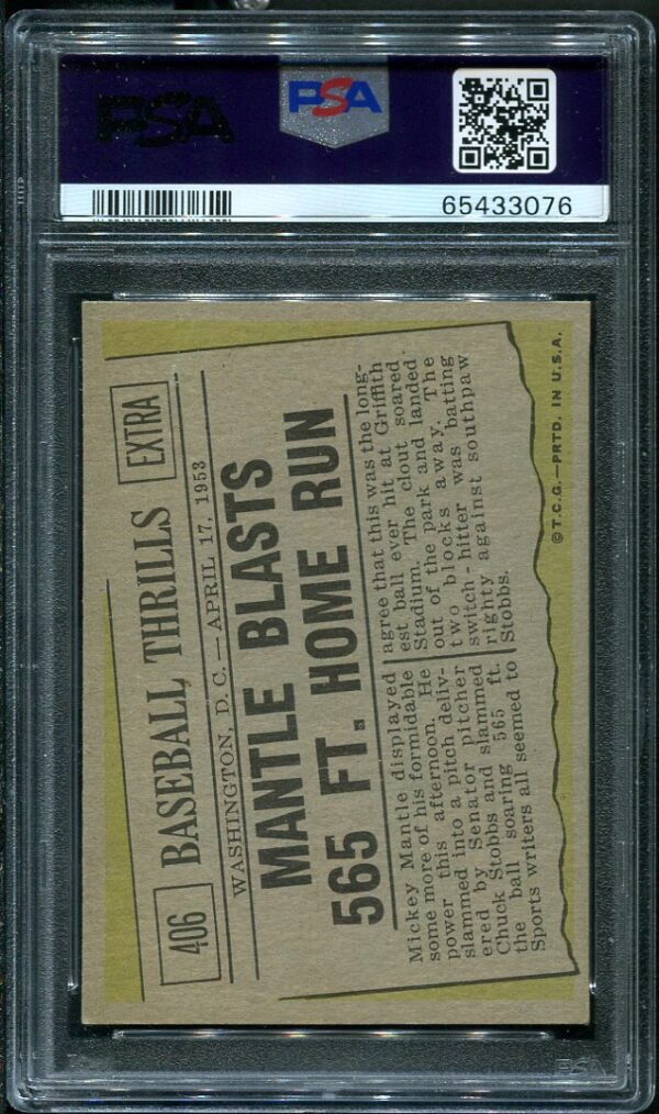 Authentic 1961 Topps #406 Mickey Mantle PSA 5 Baseball Card