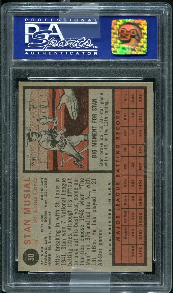 Authentic 1962 Topps #50 Stan Musial PSA 7 Baseball Card