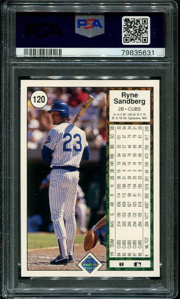 Authentic 1989 Upper Deck #120 Ryne Sandberg PSA 9 Baseball Card