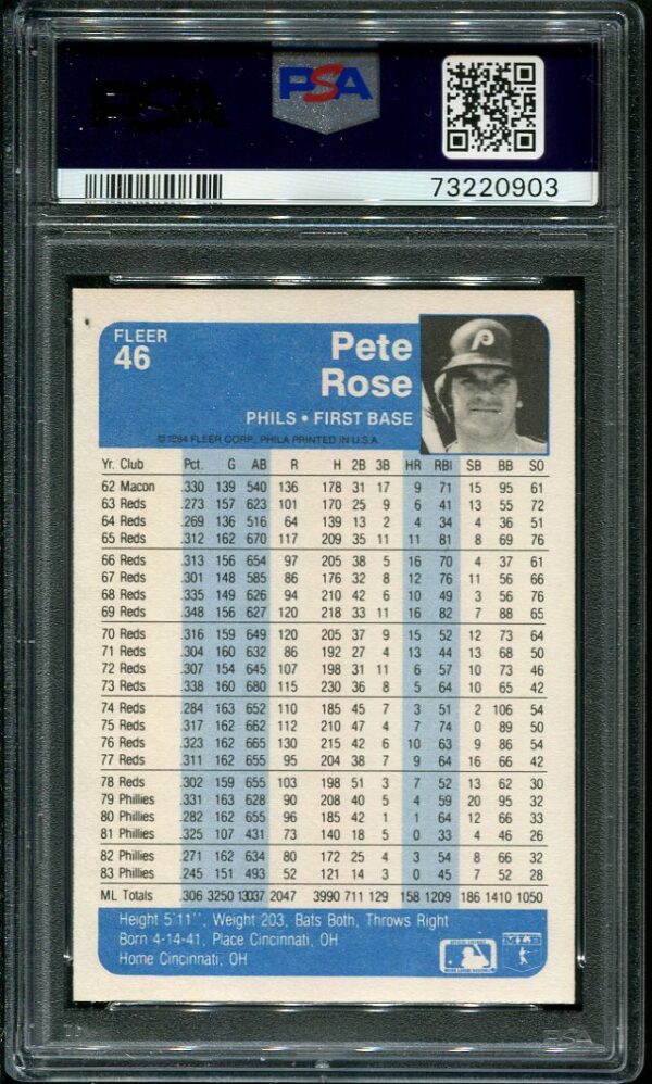 Authentic 1984 Fleer #46 Pete Rose PSA 9 Baseball Card