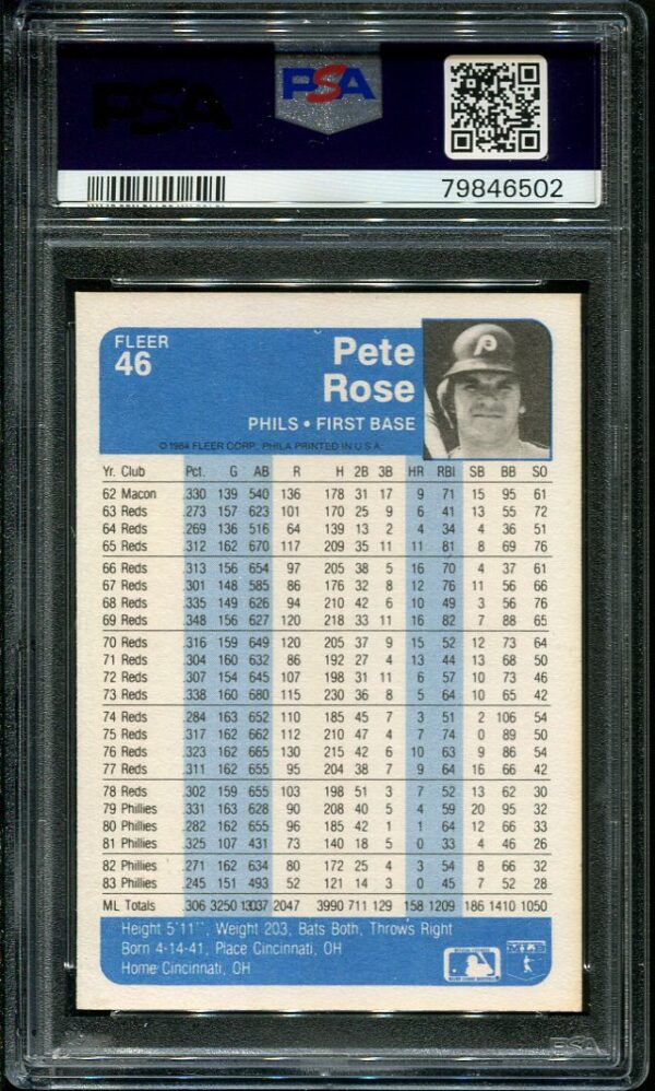 Authentic 1984 Fleer #46 Pete Rose PSA 9 Baseball Card