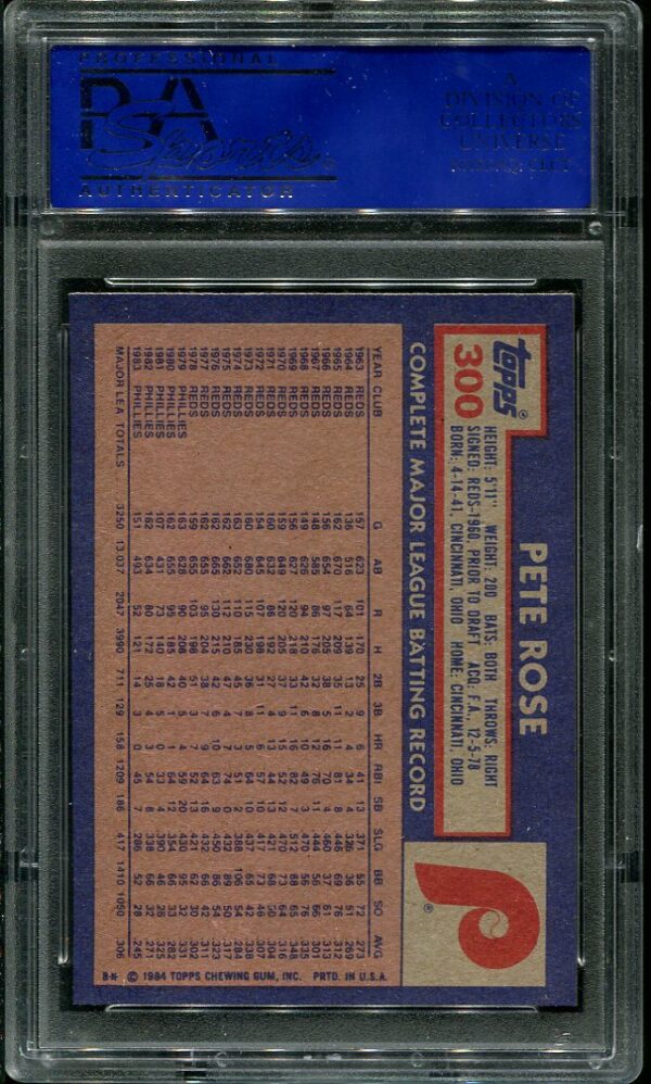 Authentic 1984 Topps #300 Pete Rose PSA 10 Baseball Card