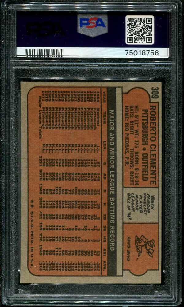 Roberto Clemente 1972 Topps #309 PSA 6 Baseball Card