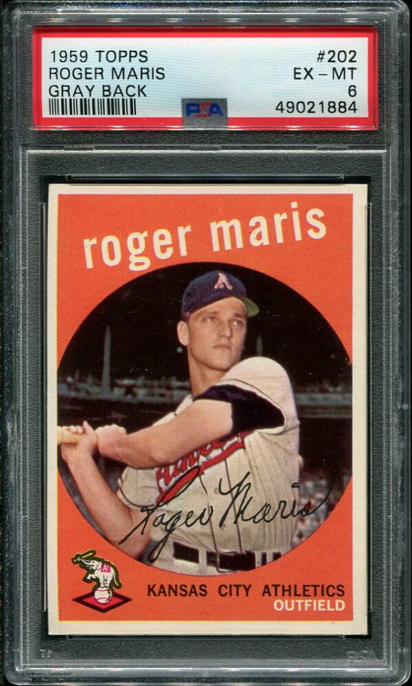 Authentic 1959 Topps #202 Roger Maris Gray Back PSA 6 Baseball Card