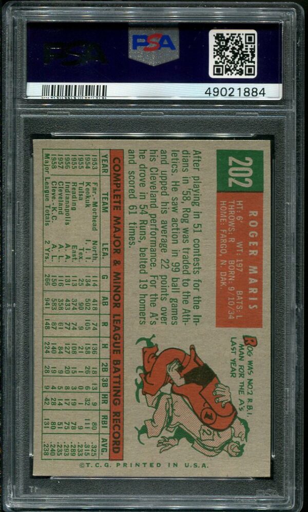 Authentic 1959 Topps #202 Roger Maris Gray Back PSA 6 Baseball Card