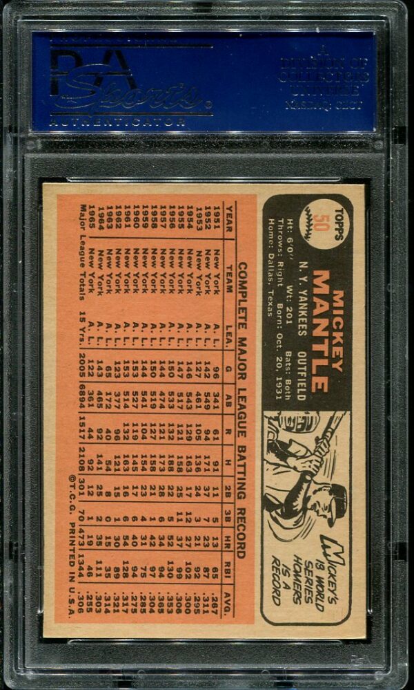 Authentic 1966 Topps #50 Mickey Mantle PSA 7 Baseball Card