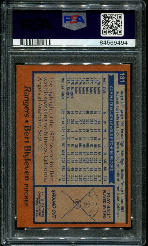 Authentic 1978 Topps #131 Bert Blyleven PSA 9 Baseball Card