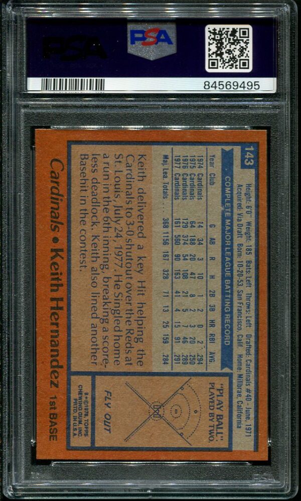 Authentic 1978 Topps #143 Keith Hernandez PSA 8 Baseball Card