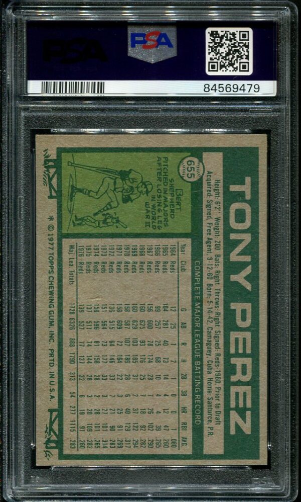 Authentic 1977 Topps #2655 Tony Perez PSA 9 Baseball Card