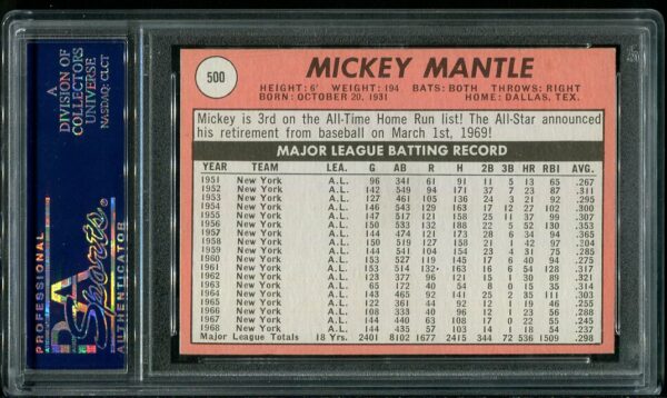 1969 Topps #500 Mickey Mantle Last Name In Yellow PSA 8 Vintage Baseball Card