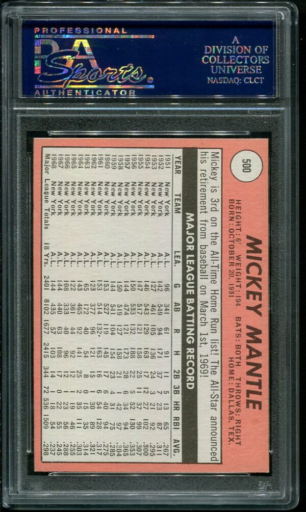 1969 Topps #500 Mickey Mantle Last Name In Yellow PSA 8 Vintage Baseball Card