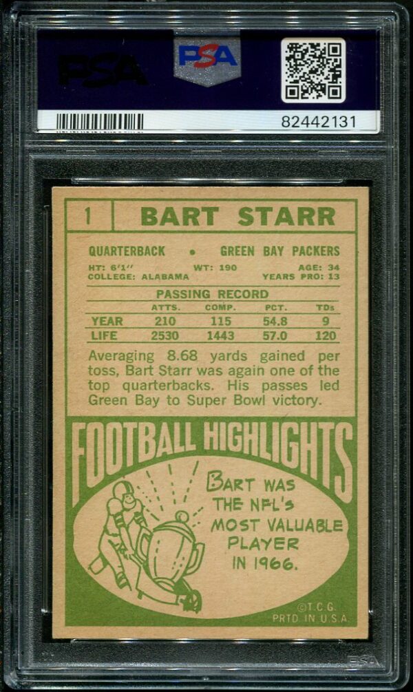 Authentic 1968 Topps #1 Bart Starr PSA 5.5 Football Card