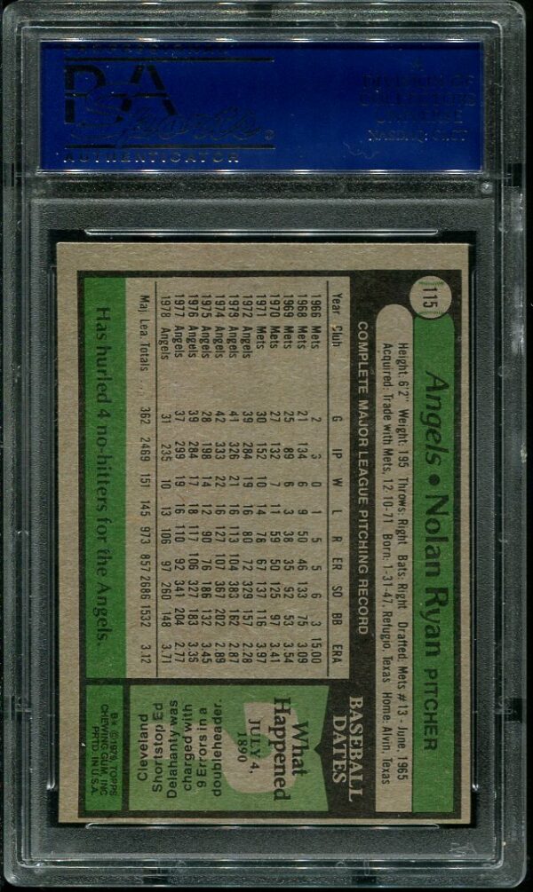 Authentic 1979 Topps #115 Nolan Ryan PSA 9 Baseball Card